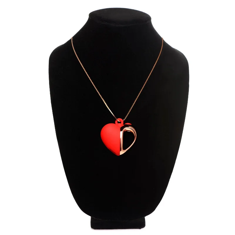 10x Vibrating Silicone Heart Necklace - Rose Gold/Red