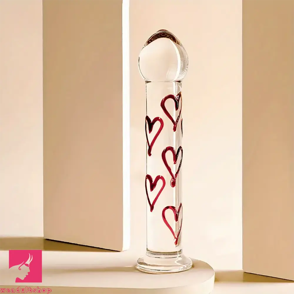 6.69in Crystal Heart Glass Clear Dildo Suction Cup Elegant Anal Sex Love