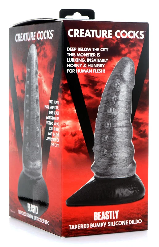 Cc Beastly Tapered Bumpy Silicone Dildo - Silver