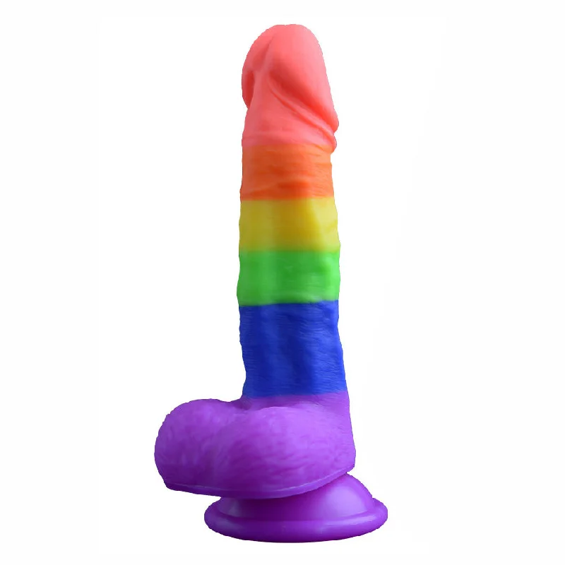 DR7 Rainbow Super Soft Silicone Realistic Suction Cup Dildo with Balls 5.8 Inch