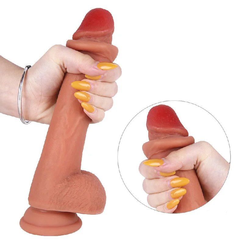 G21 Lifelike Moving Foreskin Dual-Layer Liquid Silicone Suction Cup Dildo with Balls 8.3 Inch