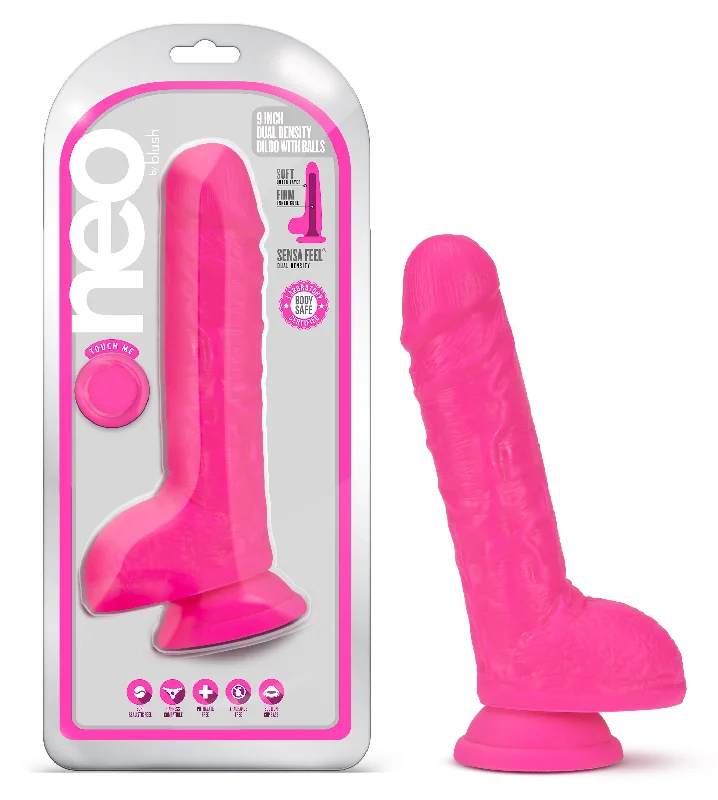 Neo - 9 Inch Dual Density Dildo - Neon Pink