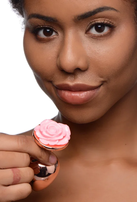 Rose Gold Anal Plug With Pink Flower