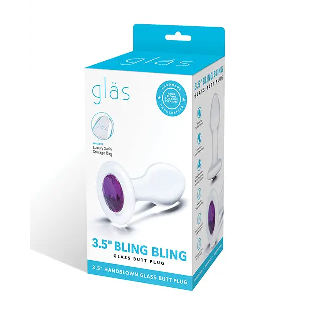 Glas 3.5 in. Bling Bling Glass Butt Plug with Purple Gem Base