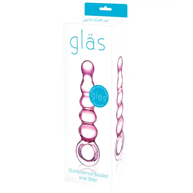 Glas 7.5 in. Quintessence Beaded Anal Slider Glass Dildo with Ring Handle