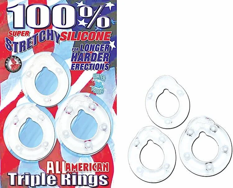 All American Triple Rings – Clear 100% Silicone Cock Rings Set – 3 Sizes