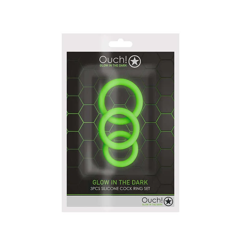 Ouch! Glow 3-Piece Cock Ring Set Glow In The Dark