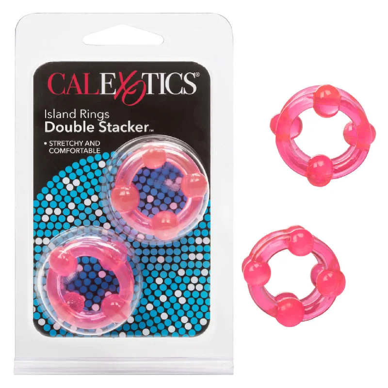 Island Rings Double Stacker Ring Pink - Double Support Stretchy Rings