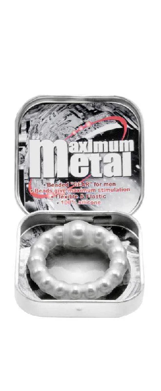 Nanma Maximum Metal 100% Silicone Beaded Cock Ring Silver